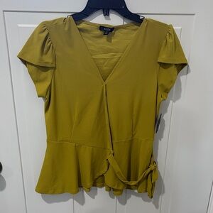 AUW Olive Short Sleeve Wrap Peplum Blouse